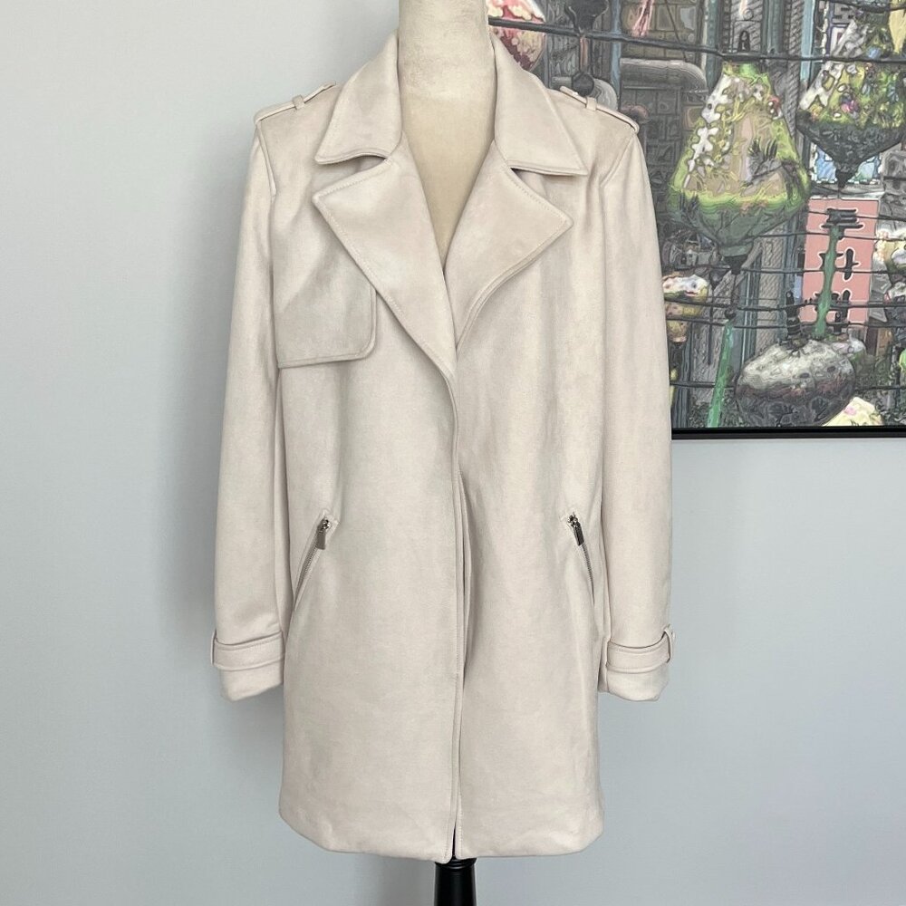 Magaschoni Cream Faux Suede Open Front Jacket XL